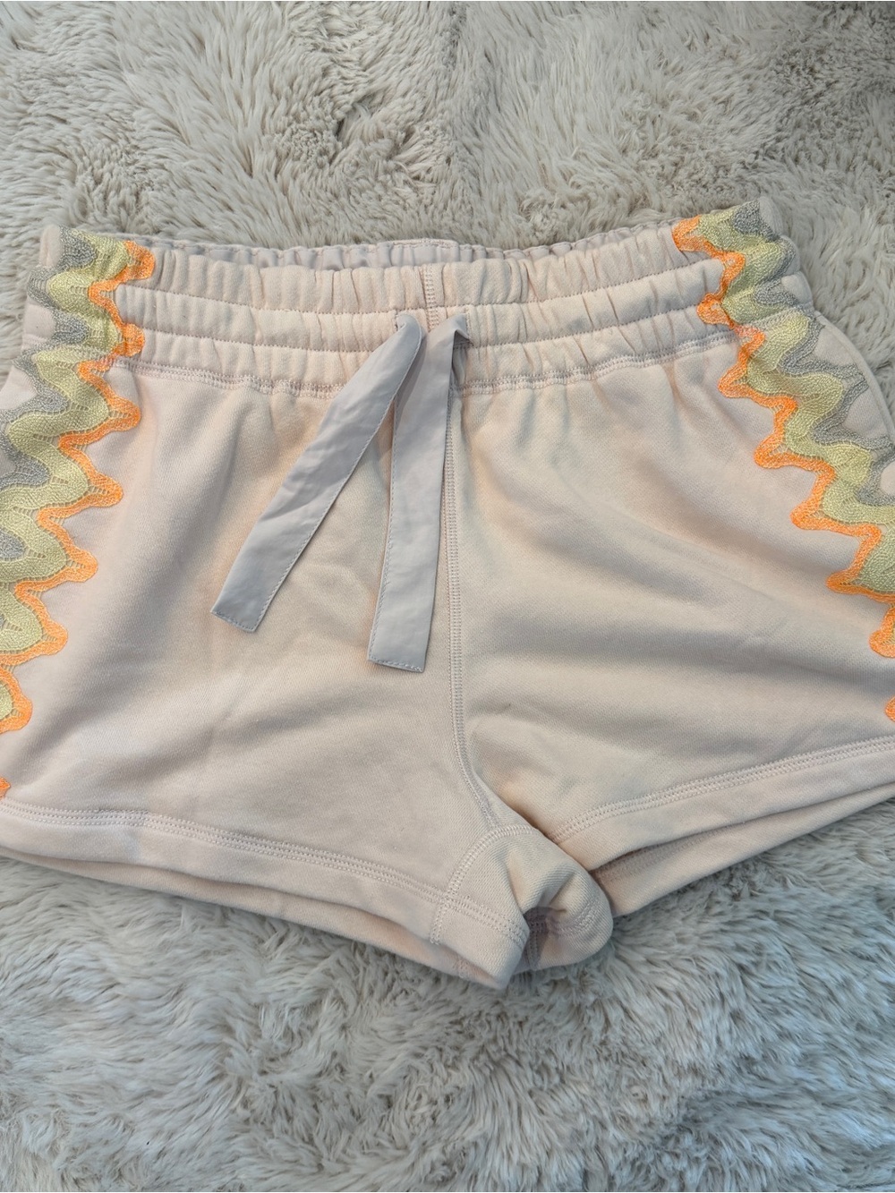 Women’s Free People Feeling Wavy Cream Drawstring Shorts with Neon Trim Sz xs